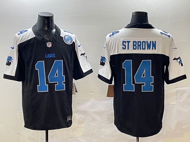 Men Detroit Lions #14 St Brown Black Thanksgiving three generations 2025 Nike Limited NFL Jersey style 7